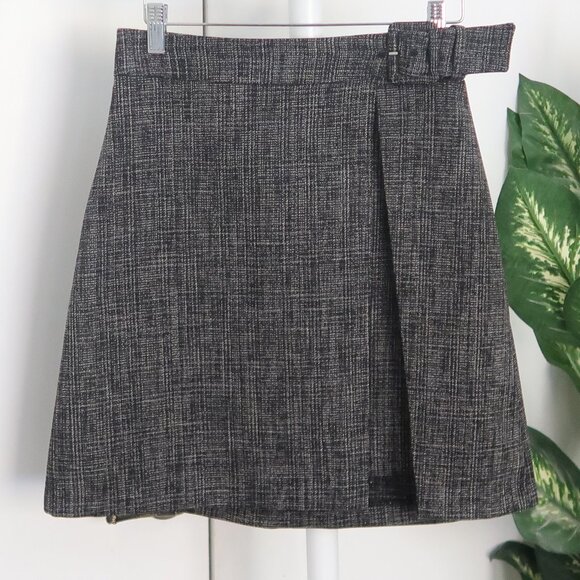 NEW Club Monaco Tweed Faux Wrap Mini A-line Belted Skirt Size Office Preppy Sz 0 - Picture 8 of 8